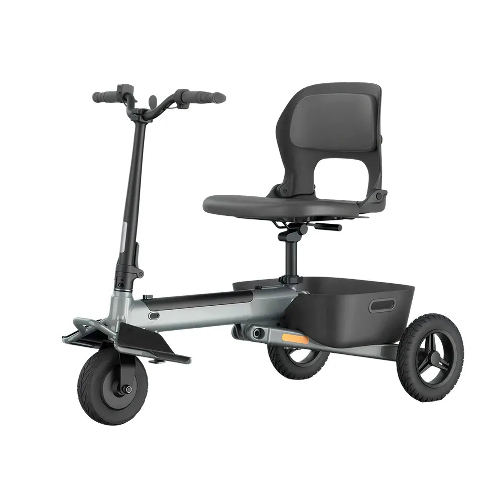 TRIFLY T1 Foldable Electric Tricycle Scooter - Stable 3-Wheel Design with Backrest Seat for Daily Mobility - Silver