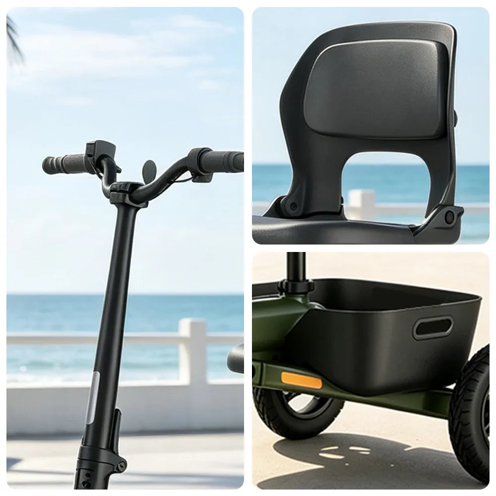 TRIFLY T1 Foldable Electric Tricycle Scooter - Stable 3-Wheel Design with Backrest Seat for Daily Mobility - Green