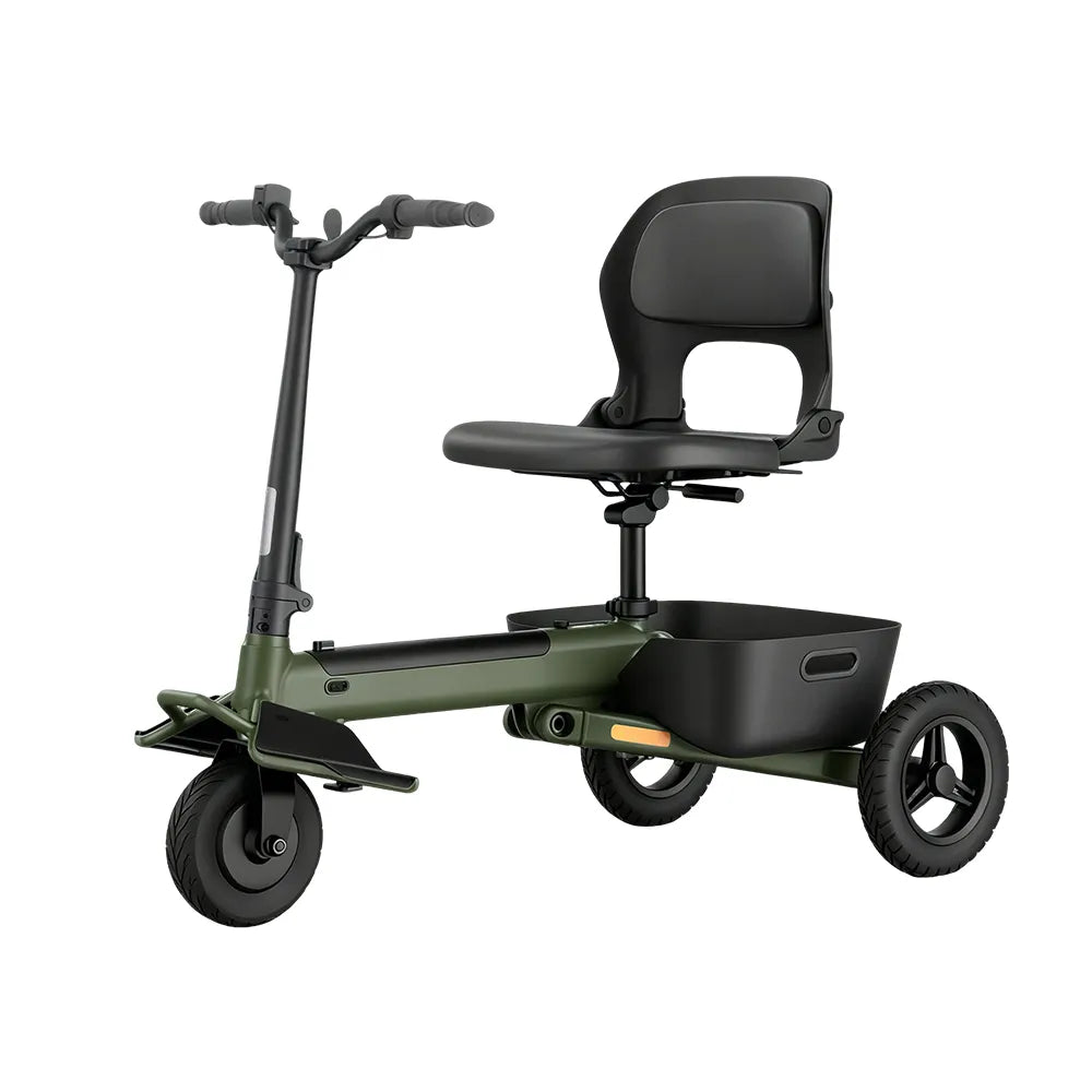 TRIFLY T1 Foldable Electric Tricycle Scooter - Stable 3-Wheel Design with Backrest Seat for Daily Mobility - Green