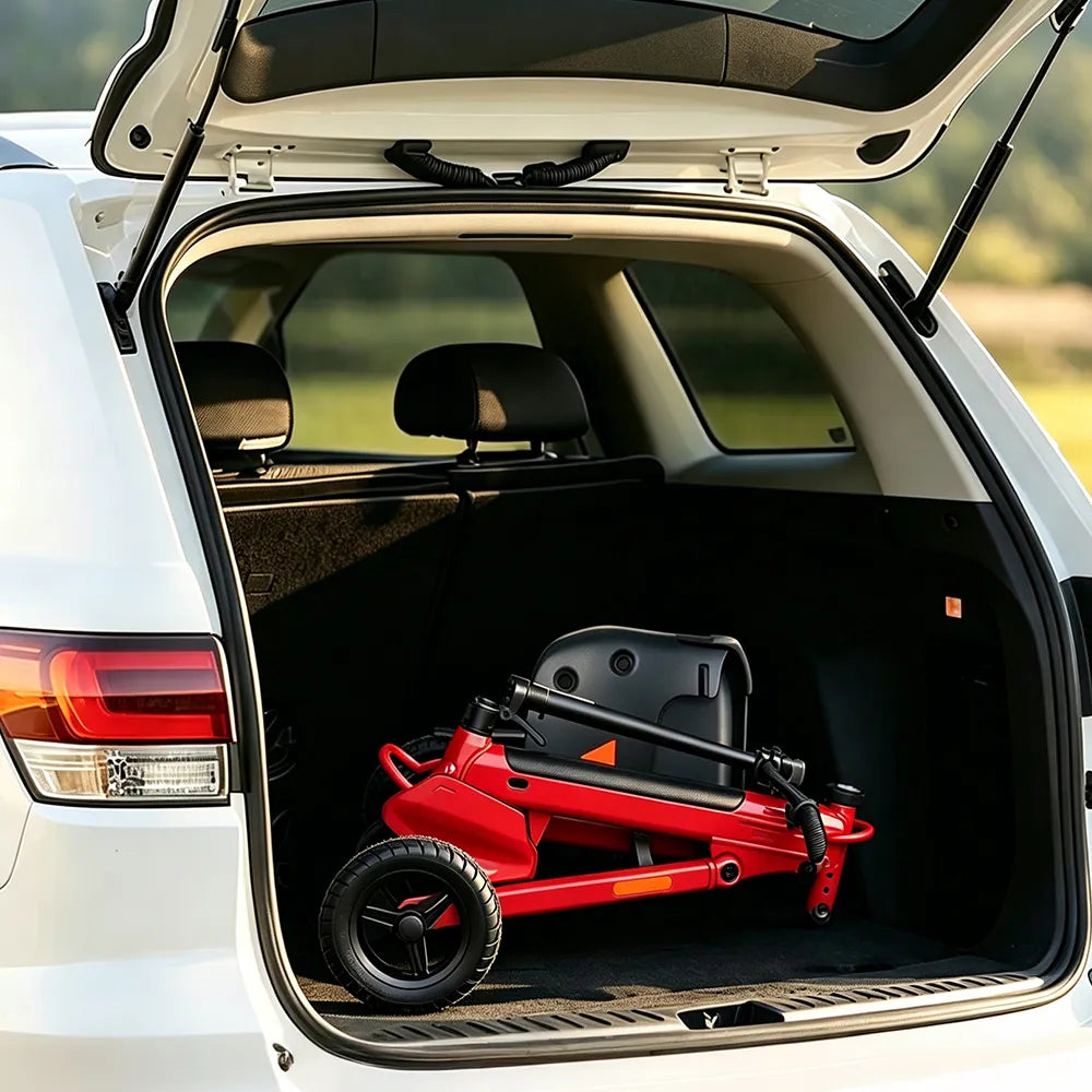 TRIFLY T1 Foldable Electric Tricycle Scooter - Stable 3-Wheel Design with Backrest Seat for Daily Mobility - Red
