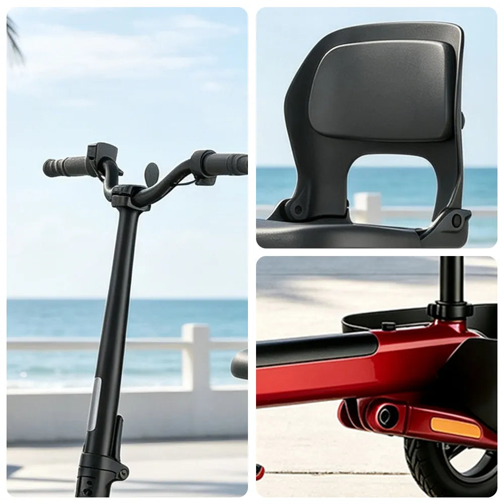 TRIFLY T1 Foldable Electric Tricycle Scooter - Stable 3-Wheel Design with Backrest Seat for Daily Mobility - Red