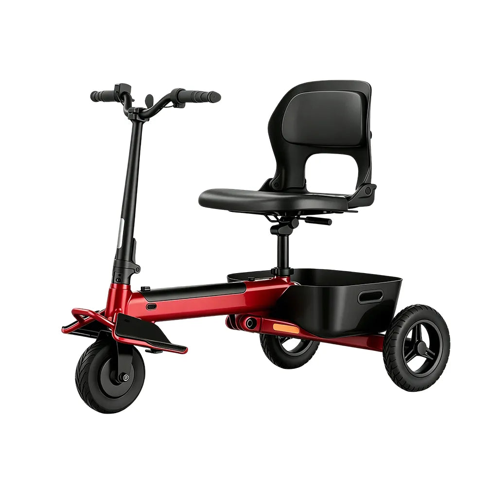 TRIFLY T1 Foldable Electric Tricycle Scooter - Stable 3-Wheel Design with Backrest Seat for Daily Mobility - Red