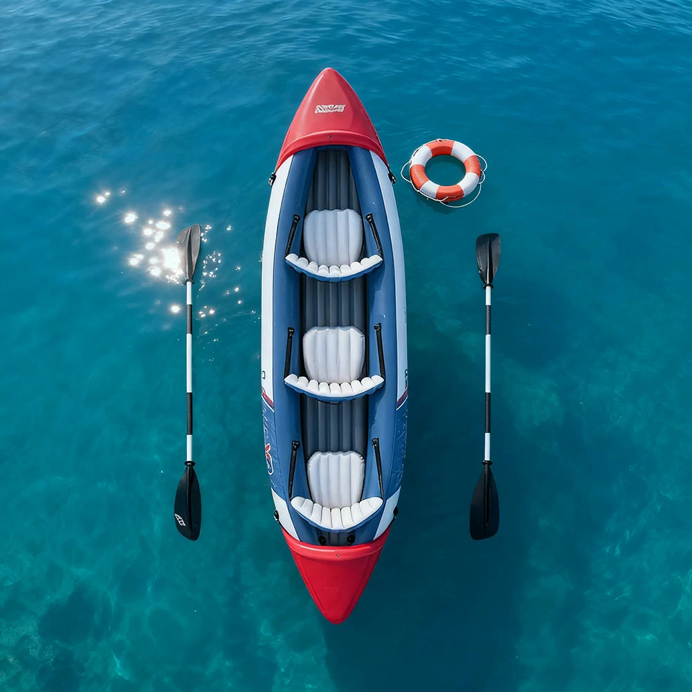 TREKKA Inflatable SUP Kayak 1/2/3 Person Anti-Slip V-Bow Removable Fin Three Air Chambers Stable Control