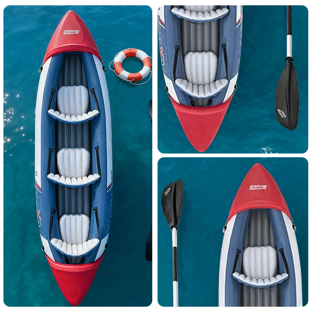 TREKKA Inflatable SUP Kayak 1/2/3 Person Anti-Slip V-Bow Removable Fin Three Air Chambers Stable Control