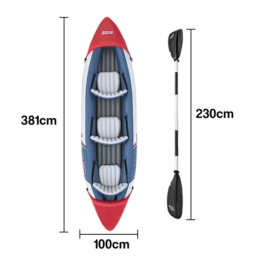 TREKKA Inflatable SUP Kayak 1/2/3 Person Anti-Slip V-Bow Removable Fin Three Air Chambers Stable Control