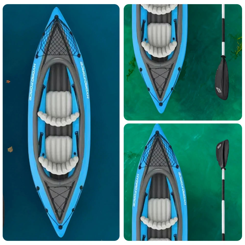 TREKKA 1/2 Person Inflatable Kayak SUP Board Adjustable Backrest Seat Anti-Slip Deck Safe Three-Chamber Design