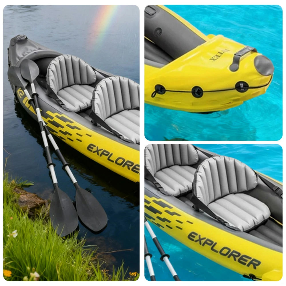 TREKKA 2-Person Inflatable Kayak Adjustable Seat Anti-Slip V-Bow Multi Air Chambers Removable Fin Stable & Comfortable Ride
