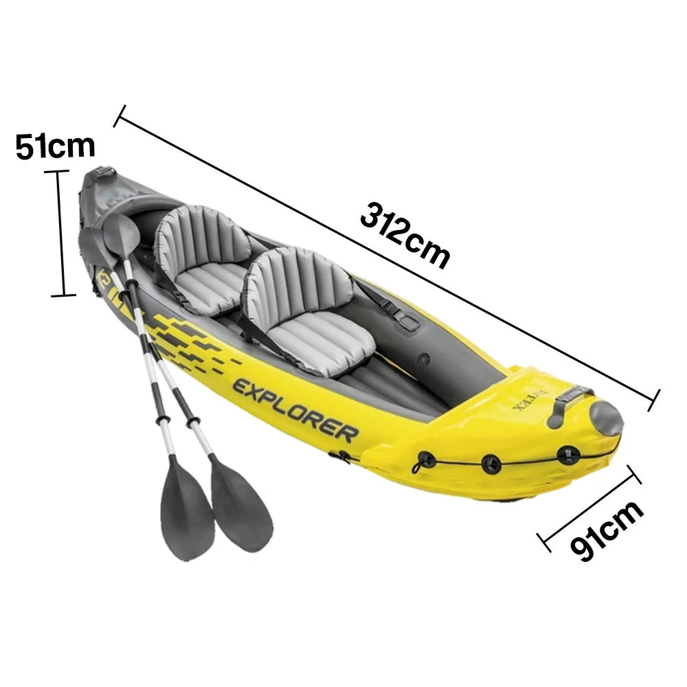 TREKKA 2-Person Inflatable Kayak Adjustable Seat Anti-Slip V-Bow Multi Air Chambers Removable Fin Stable & Comfortable Ride