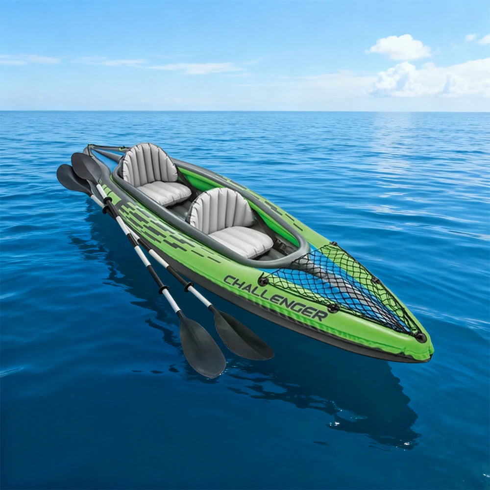 TREKKA 2-Person Inflatable Kayak Anti-Slip V-Bow Removable Fin Enhanced Tracking Multi Air Chamber Design for Safe Paddling