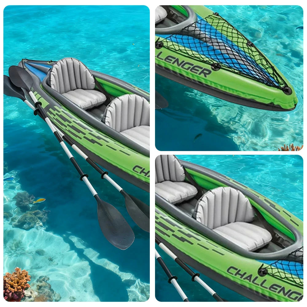 TREKKA 2-Person Inflatable Kayak Anti-Slip V-Bow Removable Fin Enhanced Tracking Multi Air Chamber Design for Safe Paddling