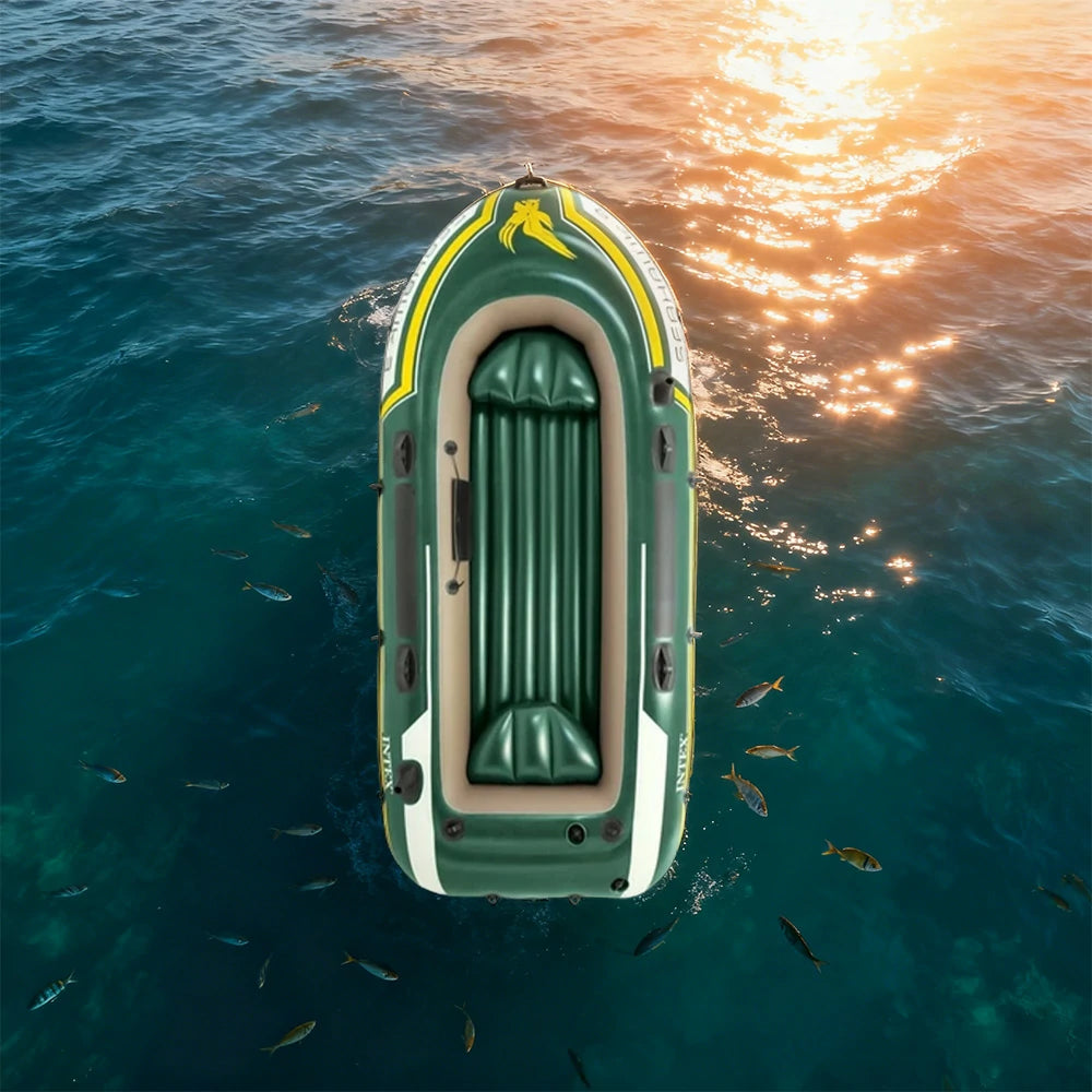 TREKKA 2/3/4-Person Inflatable Fishing Boat Fast Boston Valves Removable Seat Motor Mount Support Grab Ropes Front Carry Handle