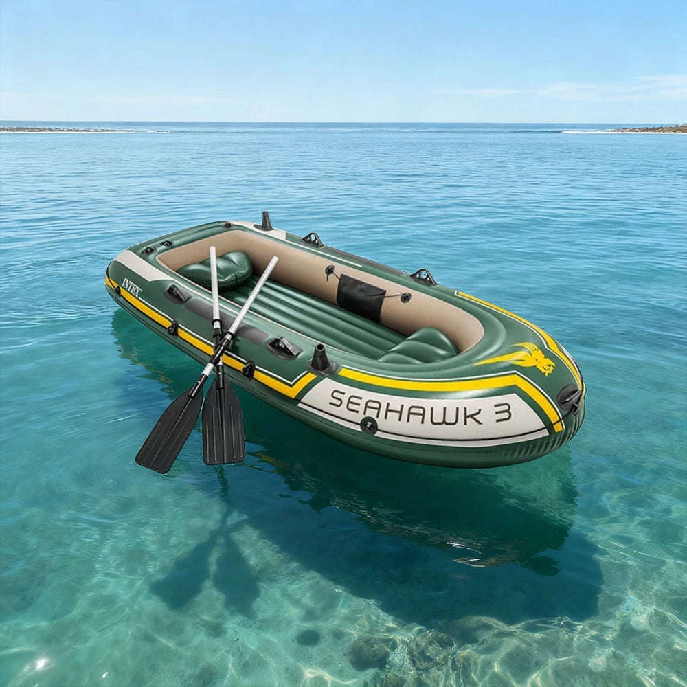 TREKKA 2/3/4-Person Inflatable Fishing Boat Fast Boston Valves Removable Seat Motor Mount Support Grab Ropes Front Carry Handle