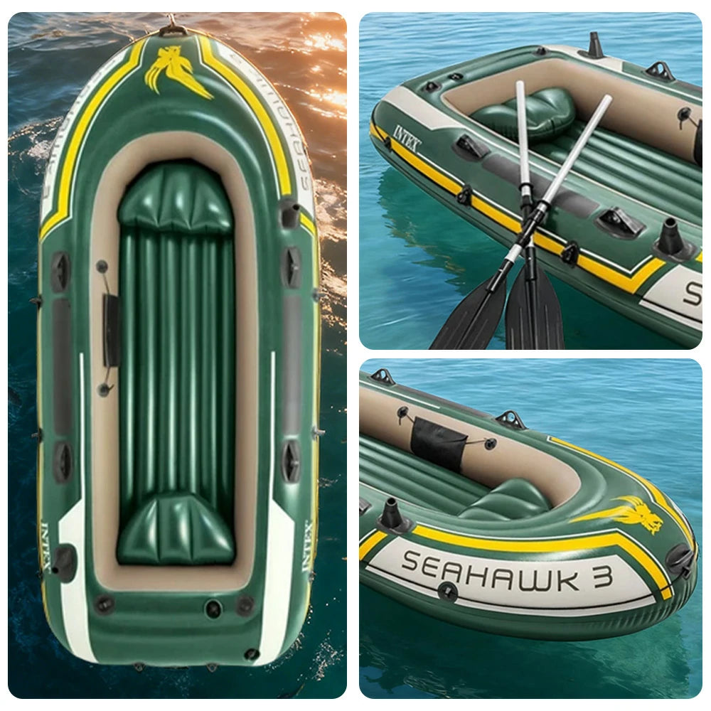 TREKKA 2/3/4-Person Inflatable Fishing Boat Fast Boston Valves Removable Seat Motor Mount Support Grab Ropes Front Carry Handle