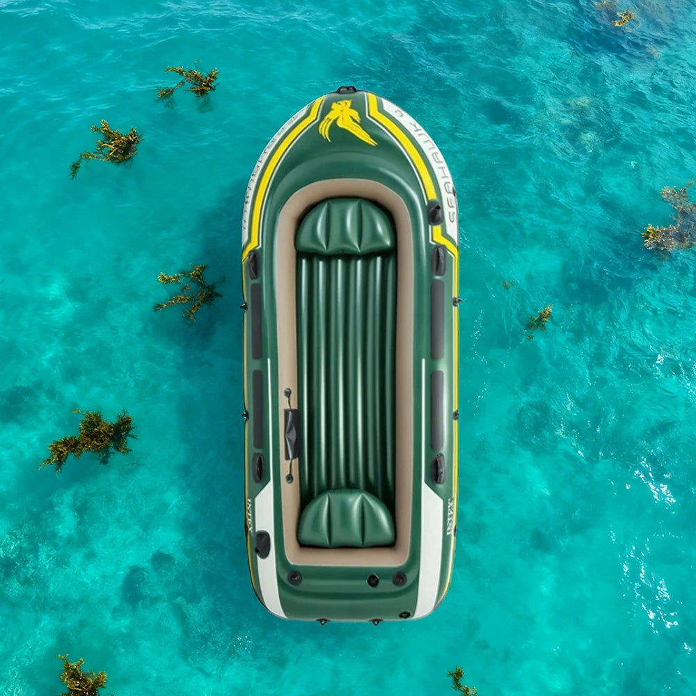 TREKKA 2/3/4-Person Inflatable Fishing Boat Fast Boston Valves Removable Seat Motor Mount Support Grab Ropes Front Carry Handle