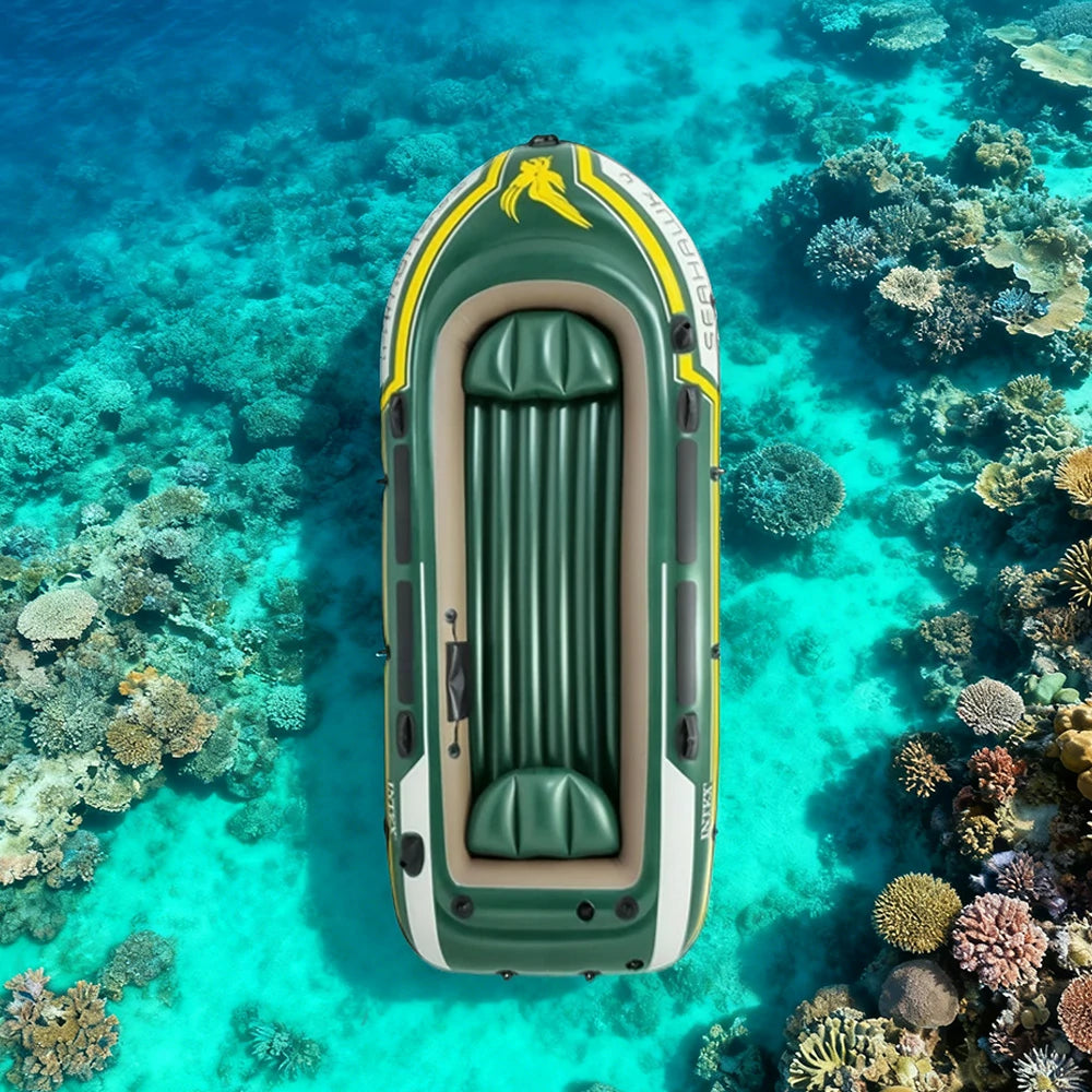 TREKKA 2/3/4-Person Inflatable Fishing Boat Fast Boston Valves Removable Seat Motor Mount Support Grab Ropes Front Carry Handle