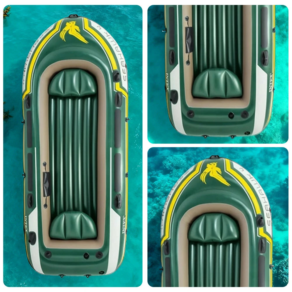 TREKKA 2/3/4-Person Inflatable Fishing Boat Fast Boston Valves Removable Seat Motor Mount Support Grab Ropes Front Carry Handle