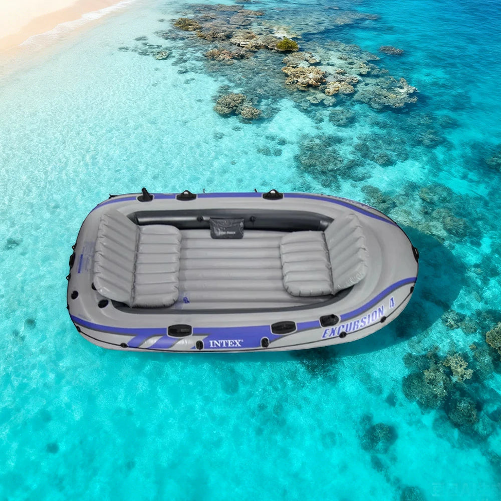 TREKKA 4-Person Inflatable Kayak Tri-Air-Chamber Design Motor-Ready I-Beam Floor Soft Grab Rope Stable Support for Fishing & Recreation