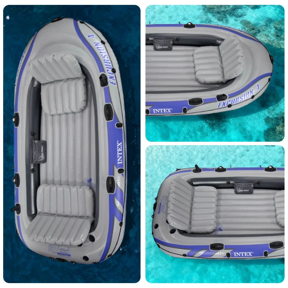 TREKKA 4-Person Inflatable Kayak Tri-Air-Chamber Design Motor-Ready I-Beam Floor Soft Grab Rope Stable Support for Fishing & Recreation