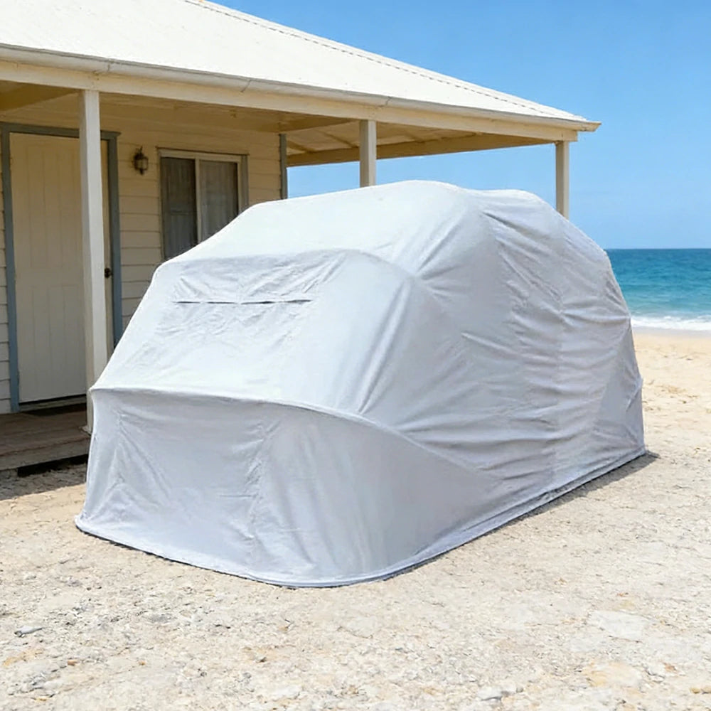 TREKKA Upgraded Galvanized Car Canopy 5.7/6m Portable Cover with Reinforced Steel Frame, Waterproof & UV-Resistant Fabric, Wind-Stable Structure - Grey