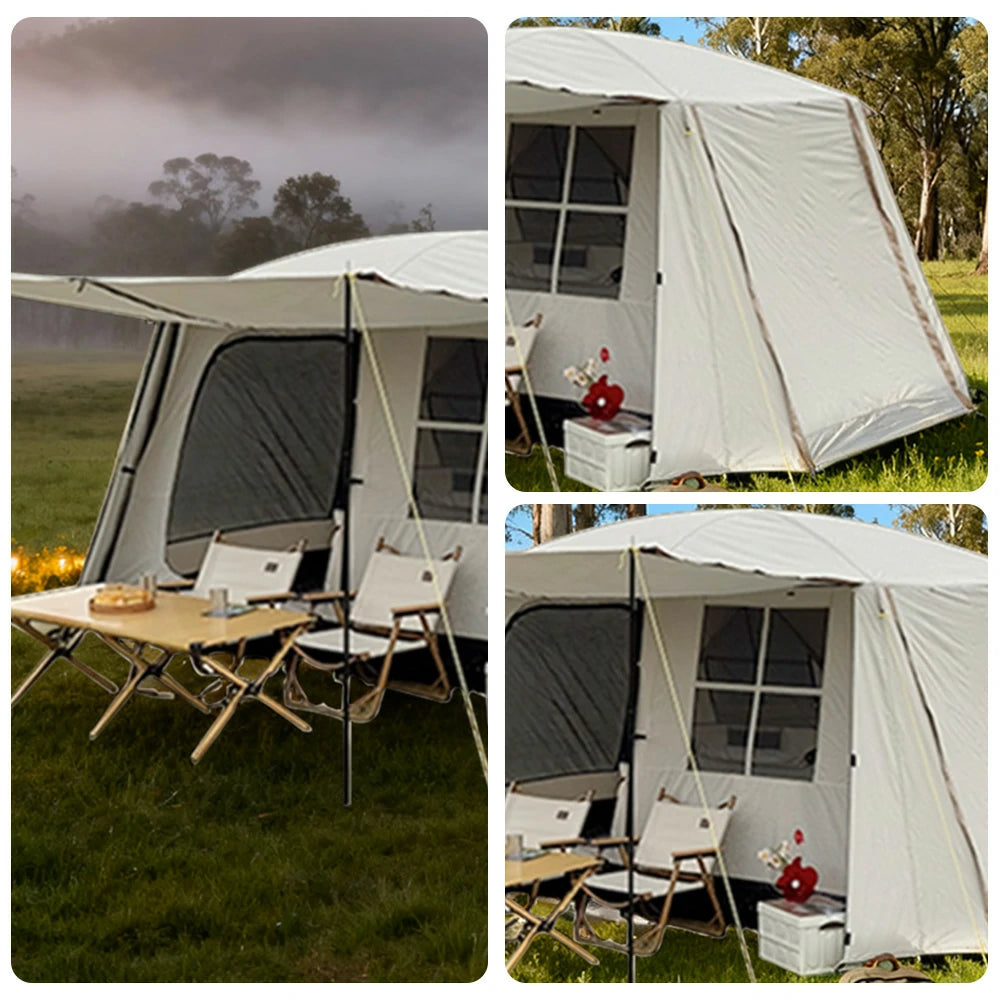 TREKKA Villa-Style Camping Tent with Grid Windows Spacious Design, Sun Protection, Ideal for Family Camping - Cream White