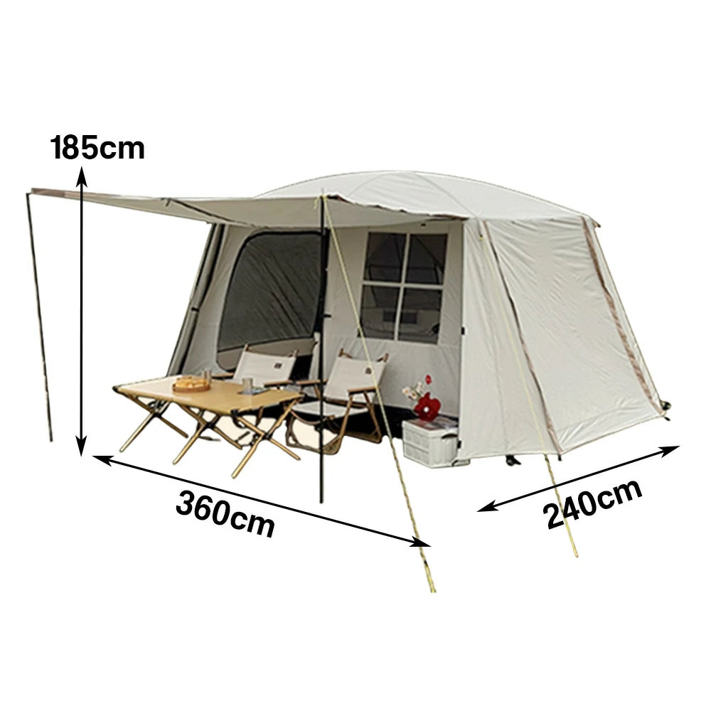 TREKKA Villa-Style Camping Tent with Grid Windows Spacious Design, Sun Protection, Ideal for Family Camping - Cream White