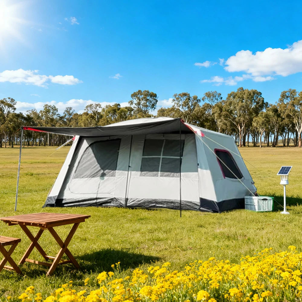 TREKKA Full-Blackout Flagship Camping Tent without Side Awnings - All-Around Sun Protection, Premium Shelter for Family Camping - Grey