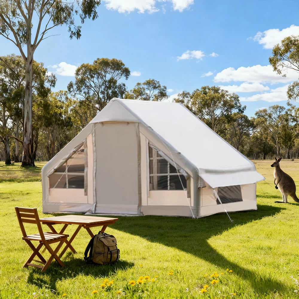 TREKKA Bear Inflatable Family Camping Tent - Extra-Large Space, Fast Setup, Stable Air-Beam Structure for Group Camping - Beige