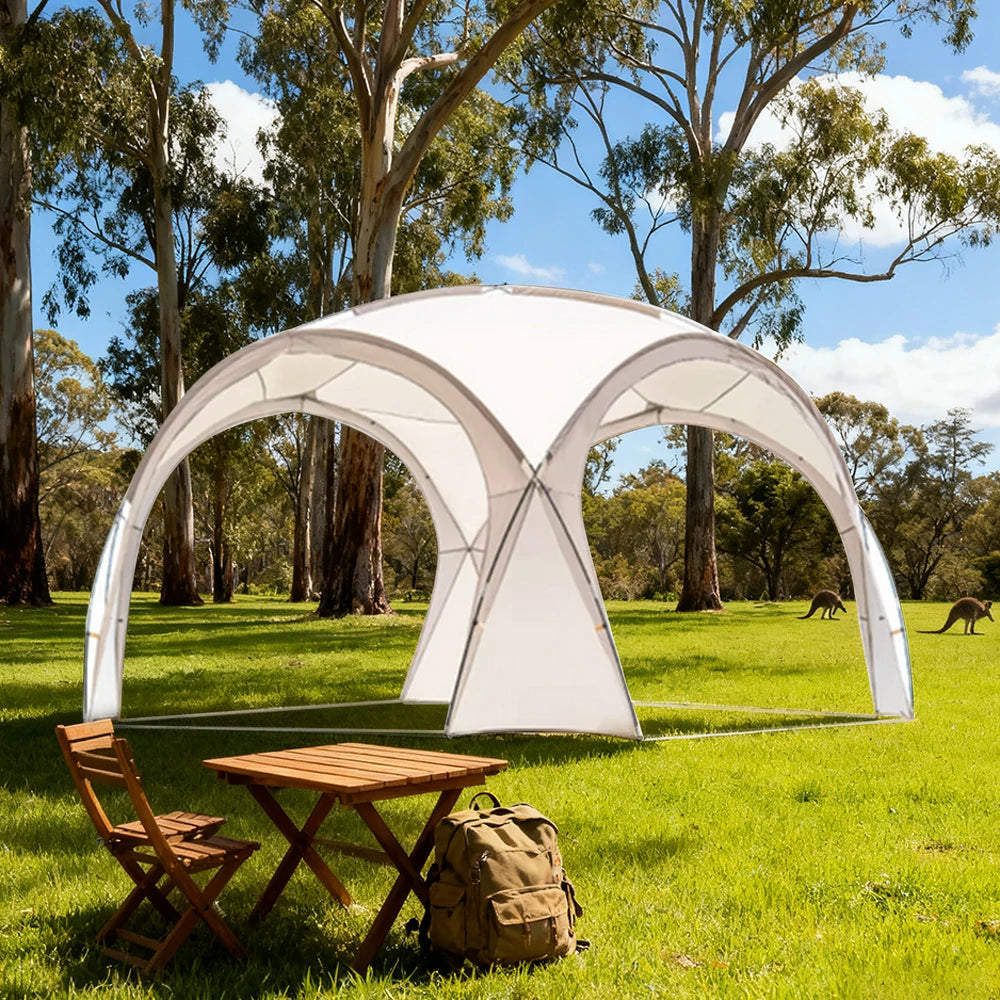 TREKKA Dome Canopy Sun Shelter with Arched Roof - Extra-Large Shading Area, Silver-Coated UV Protection, Outdoor Camping Canopy - Cream White