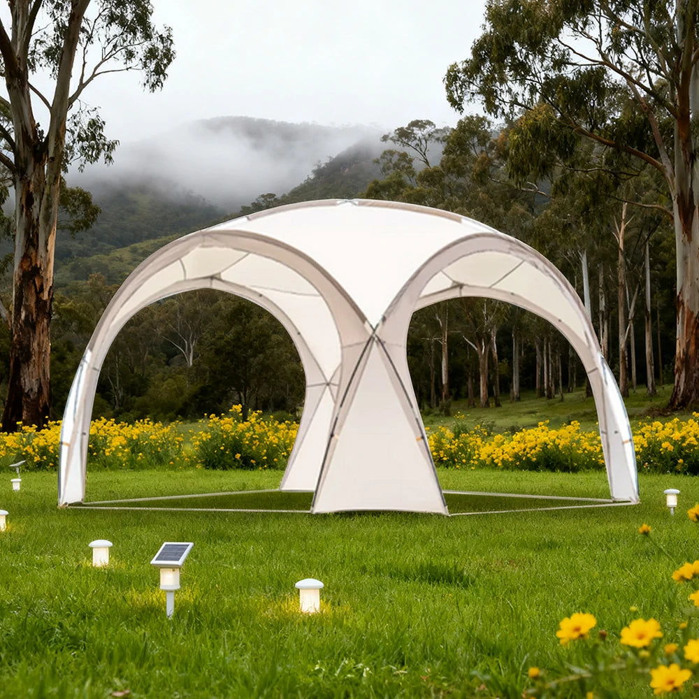 TREKKA Dome Canopy Sun Shelter with Arched Roof - Extra-Large Shading Area, Silver-Coated UV Protection, Outdoor Camping Canopy - Cream White