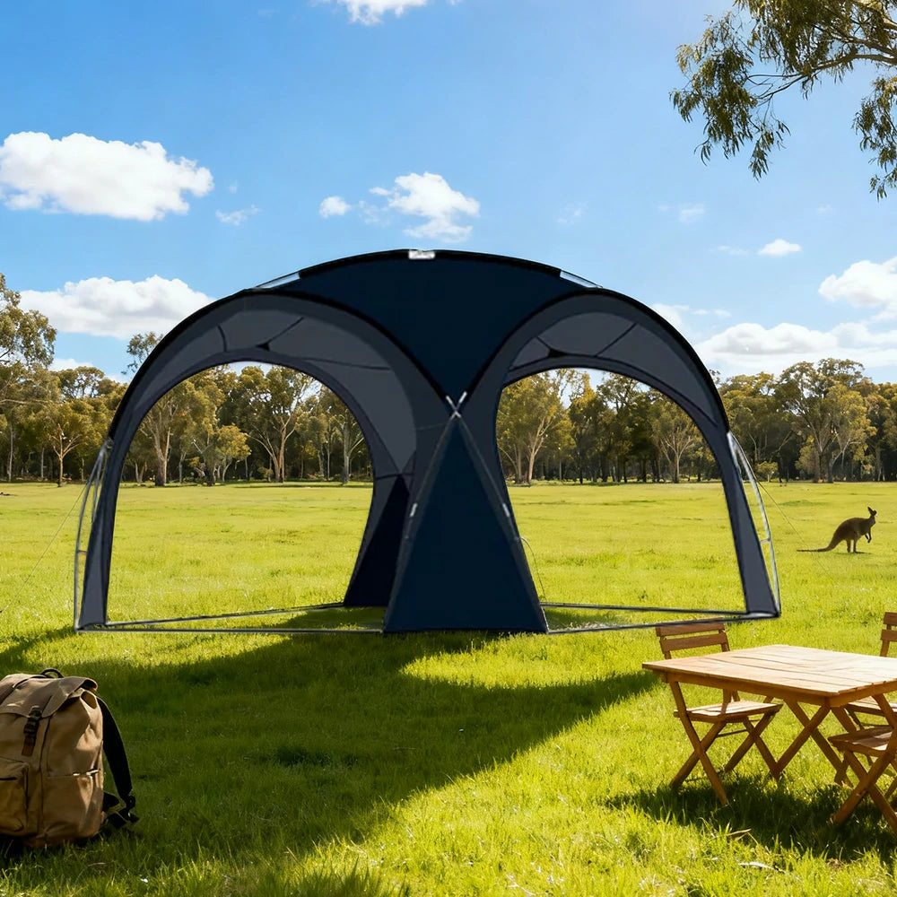 TREKKA Dome Canopy Sun Shelter with Arched Roof - Extra-Large Shading Area, Silver-Coated UV Protection, Outdoor Camping Canopy - Black