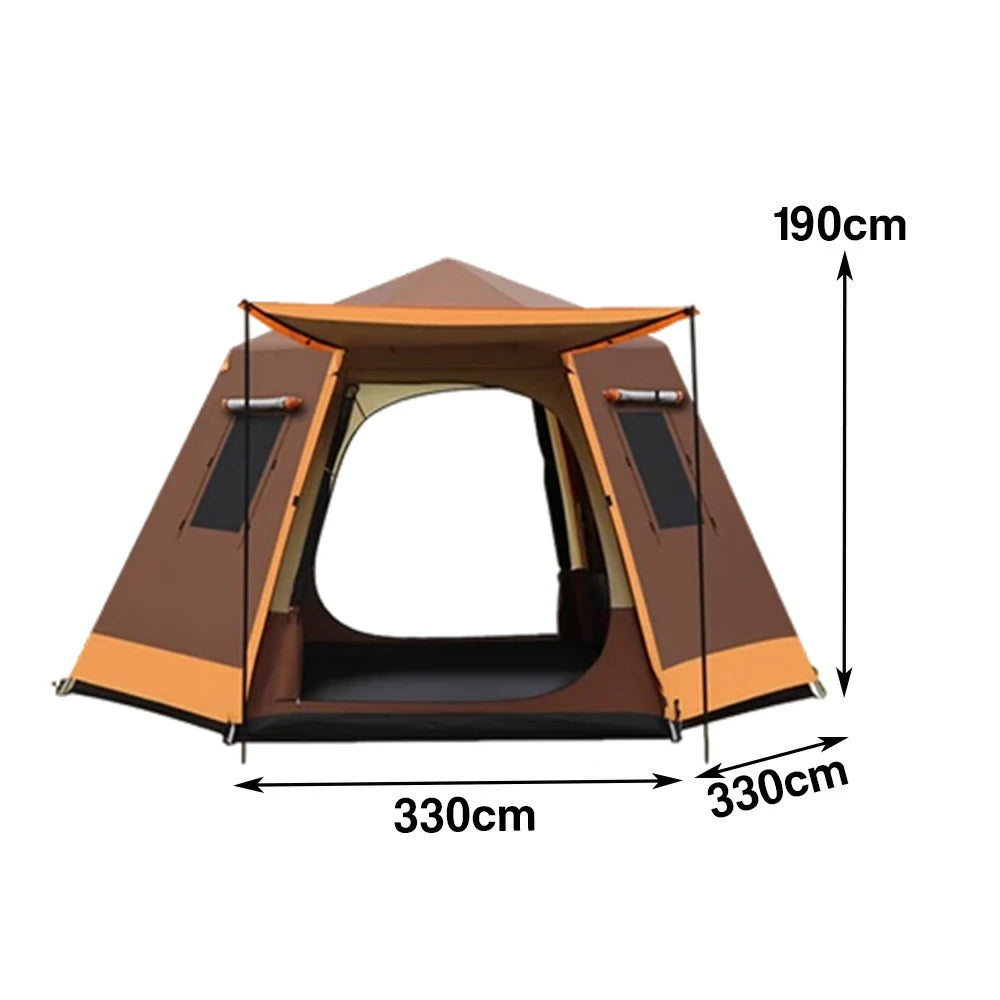 TREKKA Auto-Open Camping Tent with Full Aluminum Poles - Stable Structure, Dual Doors & Four Windows, Spacious 4-6 Person Shelter - Coffee