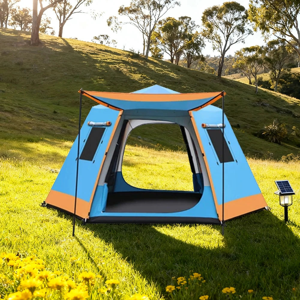 TREKKA Auto-Open Camping Tent with Full Aluminum Poles - Stable Structure, Dual Doors & Four Windows, Spacious 4-6 Person Shelter - Blue