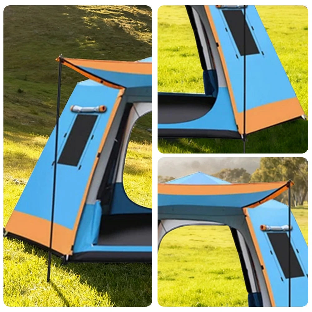 TREKKA Auto-Open Camping Tent with Full Aluminum Poles - Stable Structure, Dual Doors & Four Windows, Spacious 4-6 Person Shelter - Blue
