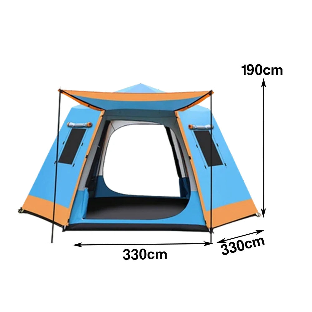 TREKKA Auto-Open Camping Tent with Full Aluminum Poles - Stable Structure, Dual Doors & Four Windows, Spacious 4-6 Person Shelter - Blue
