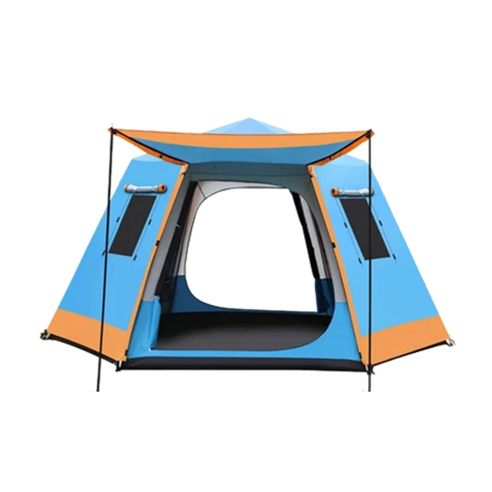 TREKKA Auto-Open Camping Tent with Full Aluminum Poles - Stable Structure, Dual Doors & Four Windows, Spacious 4-6 Person Shelter - Blue