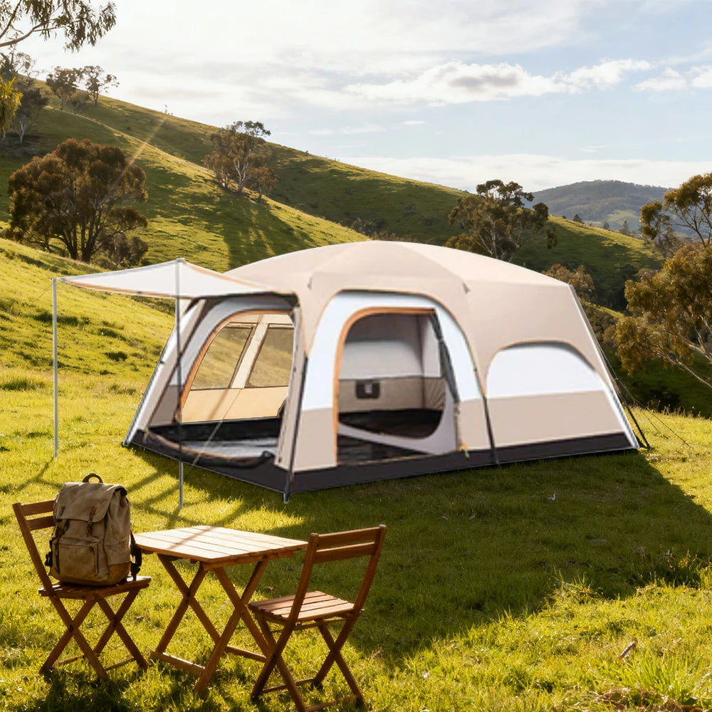 TREKKA Family Camping Tent for 2-6 People with Living Area - Double-Room Layout, Ventilated Design, Comfortable Outdoor Shelter - Mist Grey