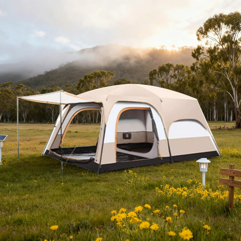 TREKKA Family Camping Tent for 2-6 People with Living Area - Double-Room Layout, Ventilated Design, Comfortable Outdoor Shelter - Mist Grey