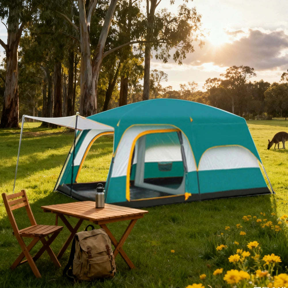 TREKKA Family Camping Tent for 2-6 People with Living Area - Double-Room Layout, Ventilated Design, Comfortable Outdoor Shelter - Green