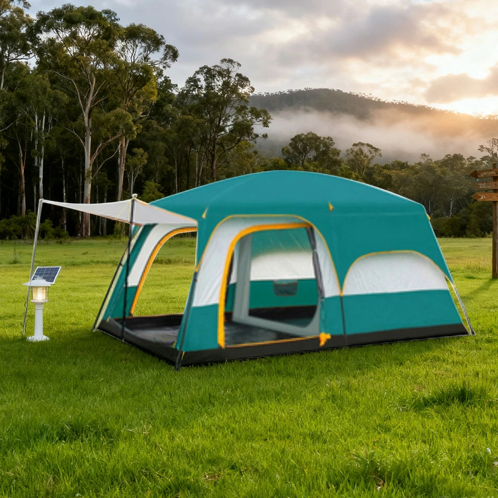 TREKKA Family Camping Tent for 2-6 People with Living Area - Double-Room Layout, Ventilated Design, Comfortable Outdoor Shelter - Green