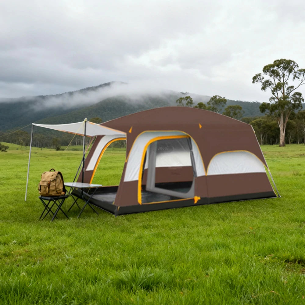 TREKKA Family Camping Tent for 2-6 People with Living Area - Double-Room Layout, Ventilated Design, Comfortable Outdoor Shelter - Coffee
