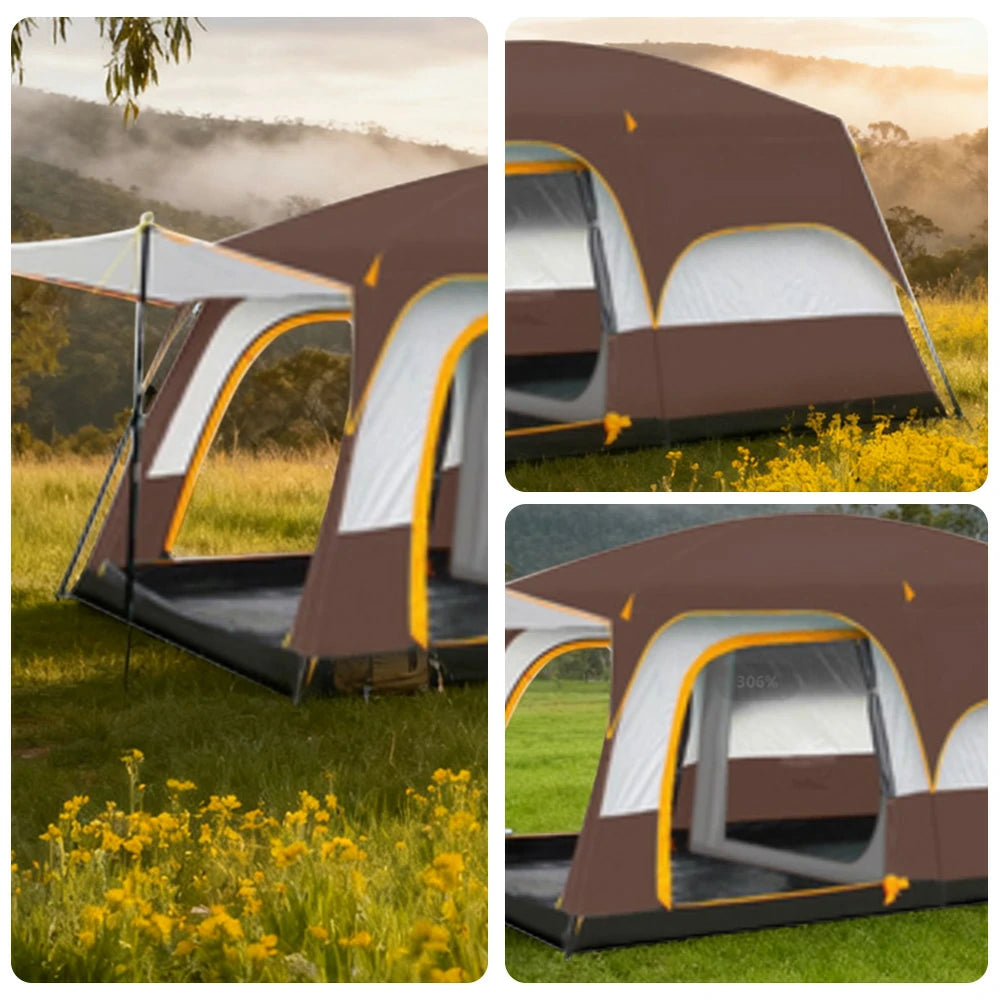TREKKA Family Camping Tent for 2-6 People with Living Area - Double-Room Layout, Ventilated Design, Comfortable Outdoor Shelter - Coffee