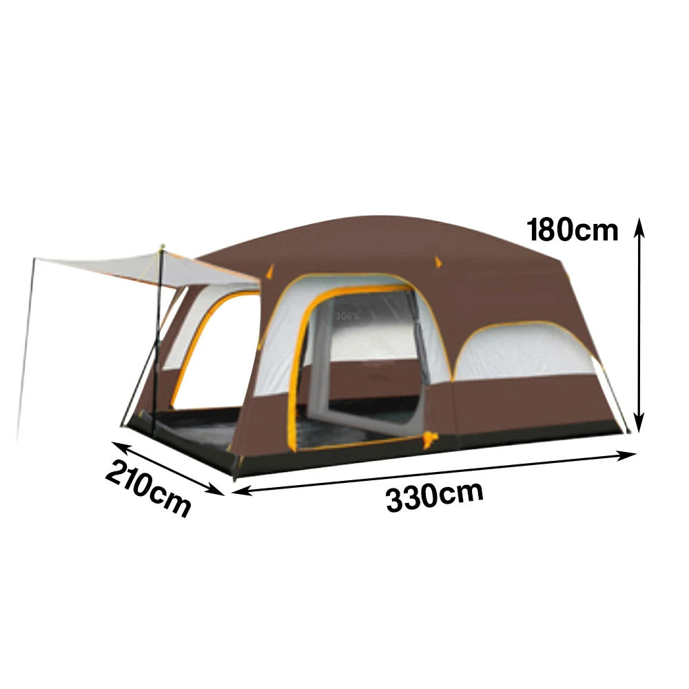 TREKKA Family Camping Tent for 2-6 People with Living Area - Double-Room Layout, Ventilated Design, Comfortable Outdoor Shelter - Coffee