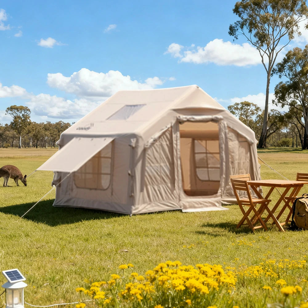 TREKKA Poly-Cotton Camping Tent - Durable Weather-Resistant Fabric, Large Panoramic Windows, Spacious Interior, Easy Setup - Beige