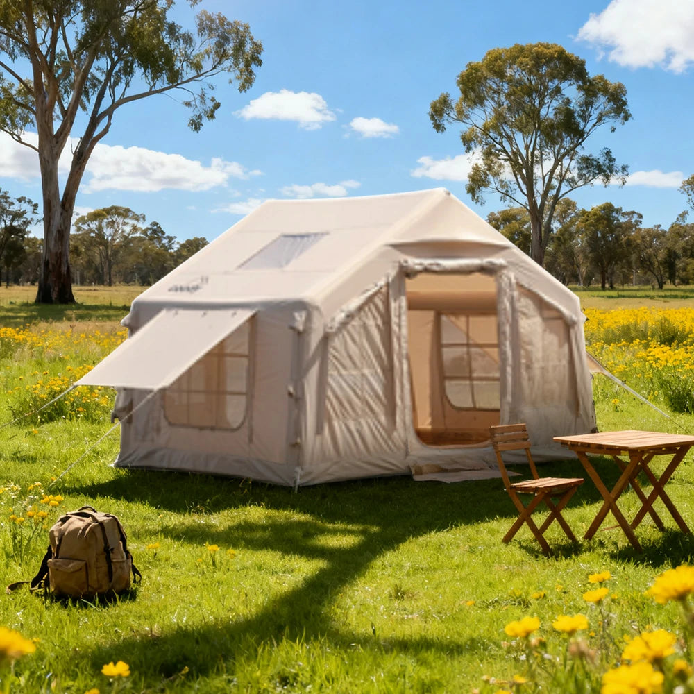 TREKKA Poly-Cotton Camping Tent - Durable Weather-Resistant Fabric, Large Panoramic Windows, Spacious Interior, Easy Setup - Beige