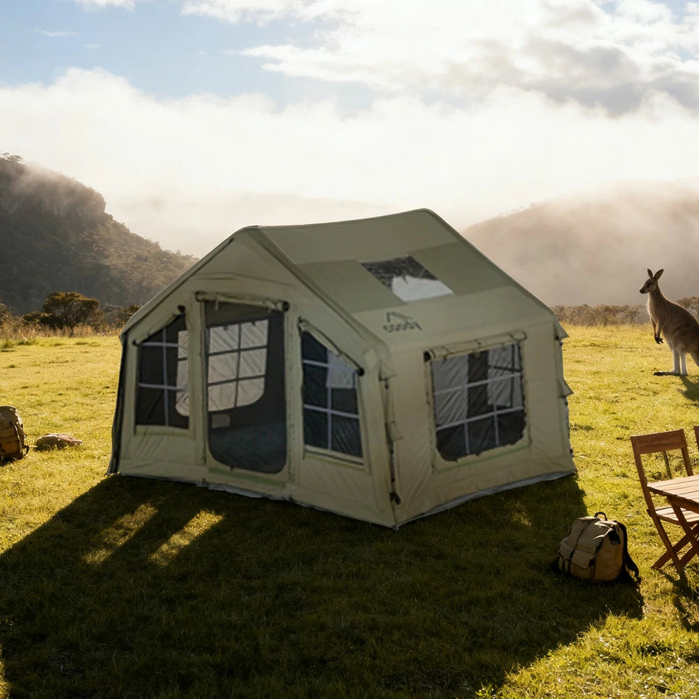 TREKKA Poly-Cotton Camping Tent - Durable Weather-Resistant Fabric, Large Panoramic Windows, Spacious Interior, Easy Setup - Army Green