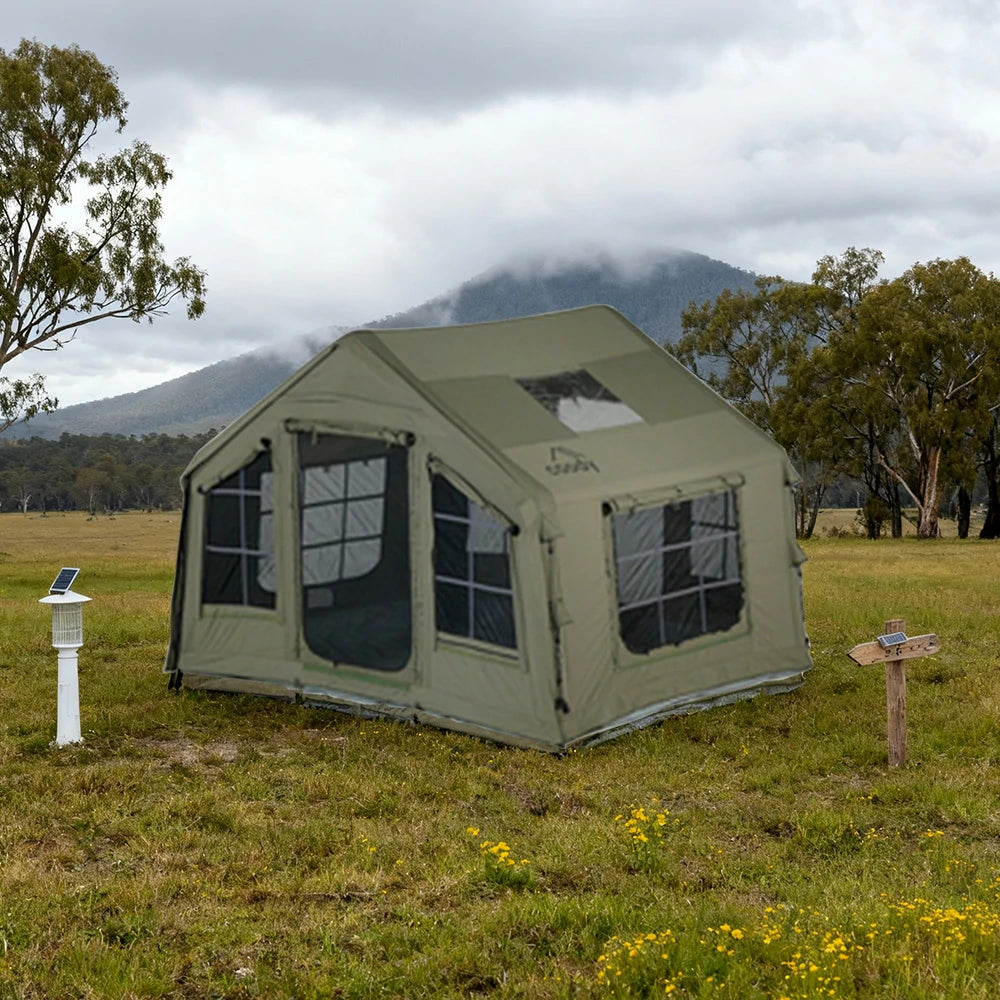 TREKKA Poly-Cotton Camping Tent - Durable Weather-Resistant Fabric, Large Panoramic Windows, Spacious Interior, Easy Setup - Army Green