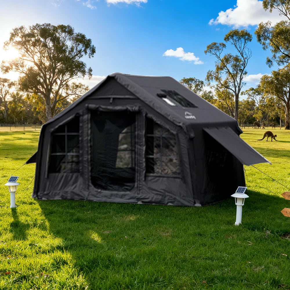 TREKKA Poly-Cotton Camping Tent - Durable Weather-Resistant Fabric, Large Panoramic Windows, Spacious Interior, Easy Setup - Black