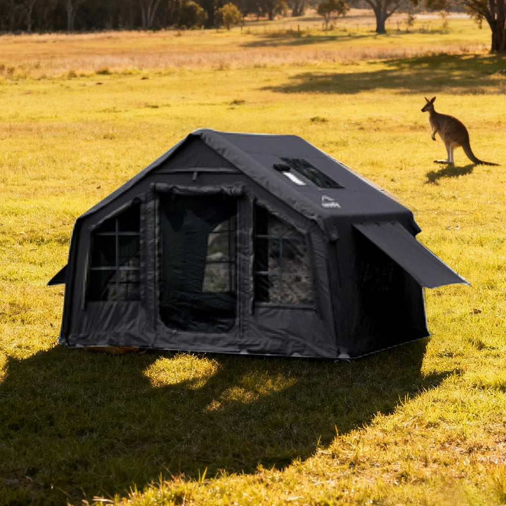 TREKKA Poly-Cotton Camping Tent - Durable Weather-Resistant Fabric, Large Panoramic Windows, Spacious Interior, Easy Setup - Black