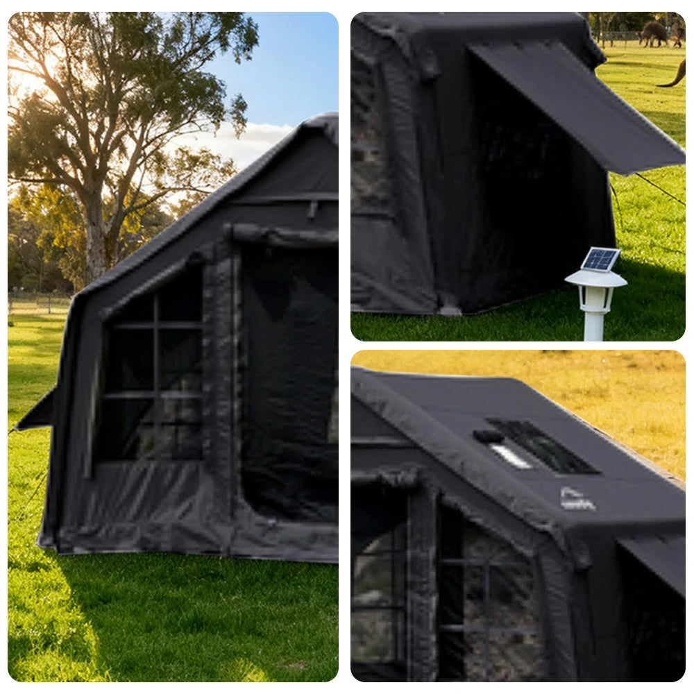 TREKKA Poly-Cotton Camping Tent - Durable Weather-Resistant Fabric, Large Panoramic Windows, Spacious Interior, Easy Setup - Black