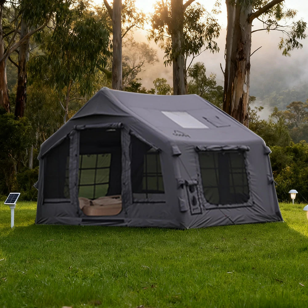 TREKKA Poly-Cotton Camping Tent - Durable Weather-Resistant Fabric, Large Panoramic Windows, Spacious Interior, Easy Setup - Star Grey